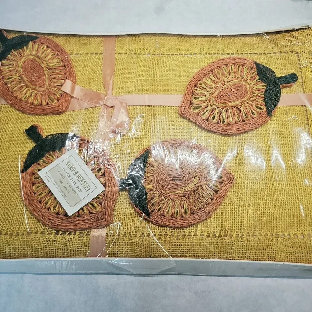 Vintge Retro Kemp & Beatley 70s Orange Abaca Placemats & Coasters NOS Groovy MCM